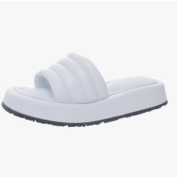 P448 Womens Fergie  White Slip On Slide Sandals 5-5.5/35 - Picture 1 of 8